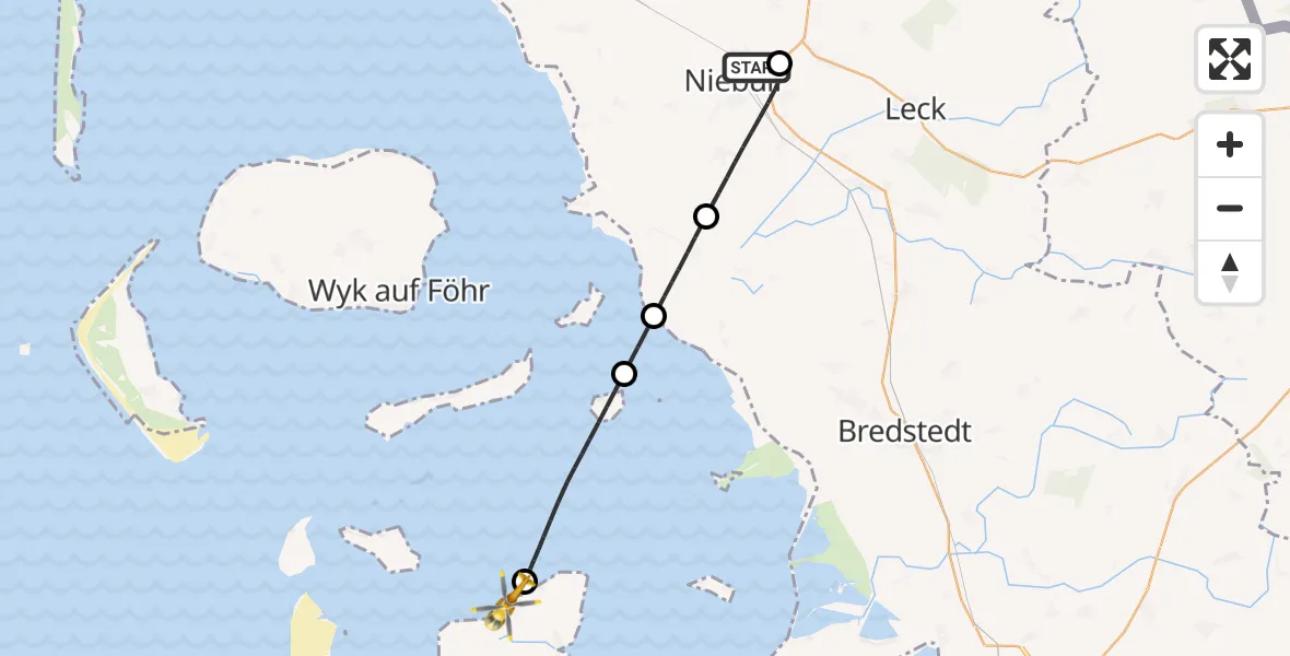 Flugroute Rettungshubschrauber Niebüll - Pellworm, 06 April 2026, 20:20