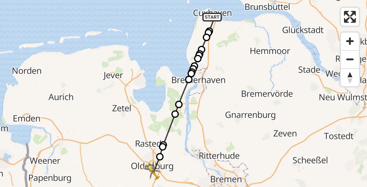 Flugroute Rettungshubschrauber Cuxhaven - Oldenburg (Oldb), 06 April 2026, 20:23
