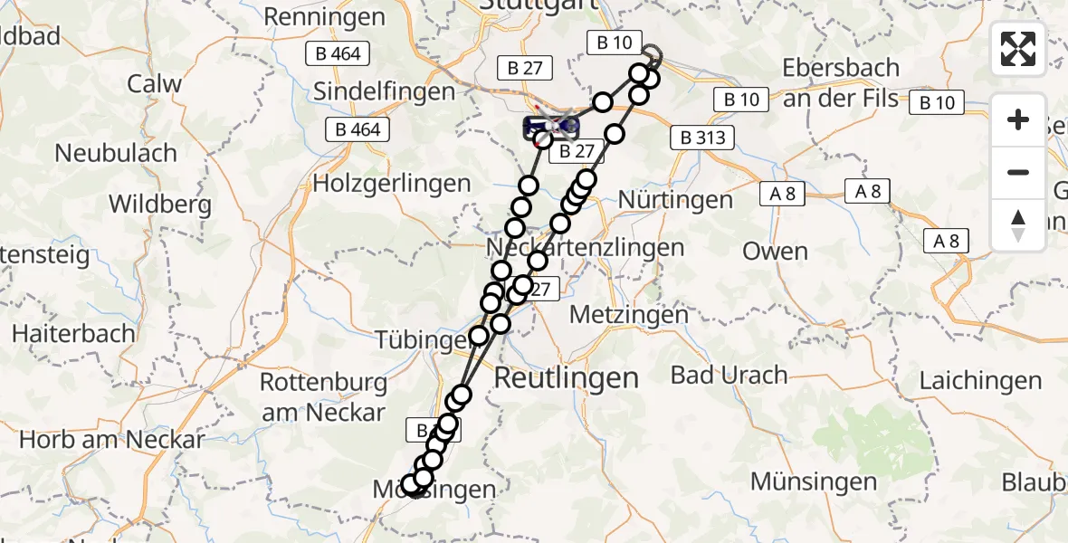 Flugroute Polizeihubschrauber Flughafen Stuttgart - Flughafen Stuttgart, 06 April 2026, 20:50