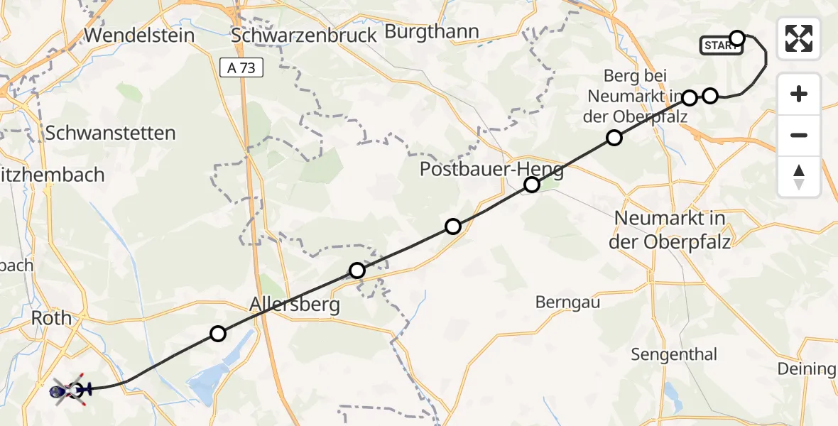 Flugroute Polizeihubschrauber Litzlohe UL - Flugplatz Roth, 06 April 2026, 22:37