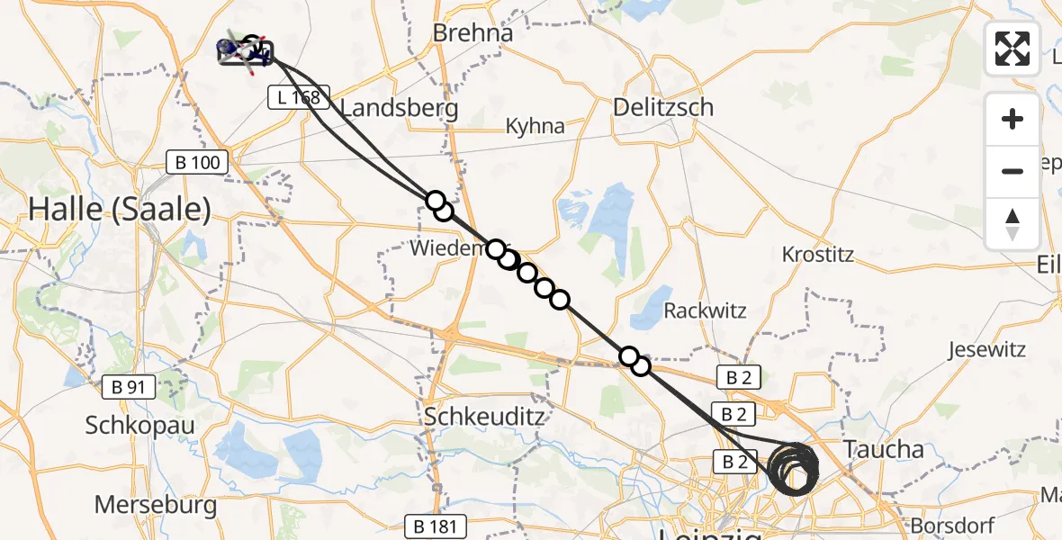 Flugroute Polizeihubschrauber Halle-Oppin Flugplatz - Halle-Oppin Flugplatz, 06 April 2026, 23:16