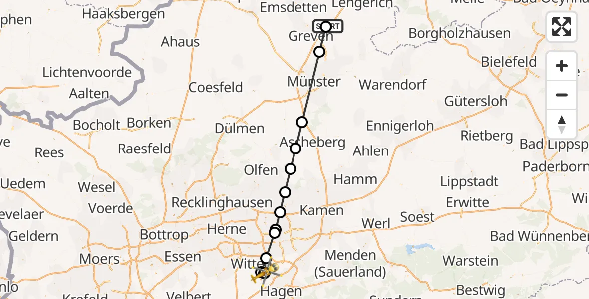Flugroute Ambulanzhubschrauber Christoph  Westfalen-ADAC - Herdecke Community Hospital, 06 April 2026, 23:48