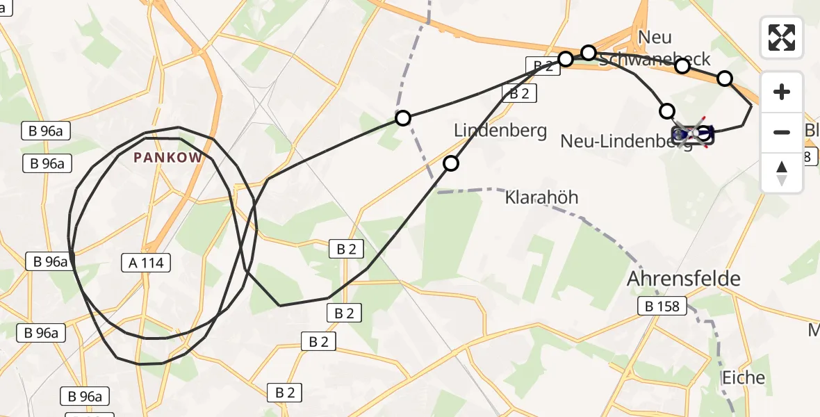 Flugroute Polizeihubschrauber Ahrensfelde Hubschrauberlandeplatz - Ahrensfelde Hubschrauberlandeplatz, 06 April 2026, 23:52
