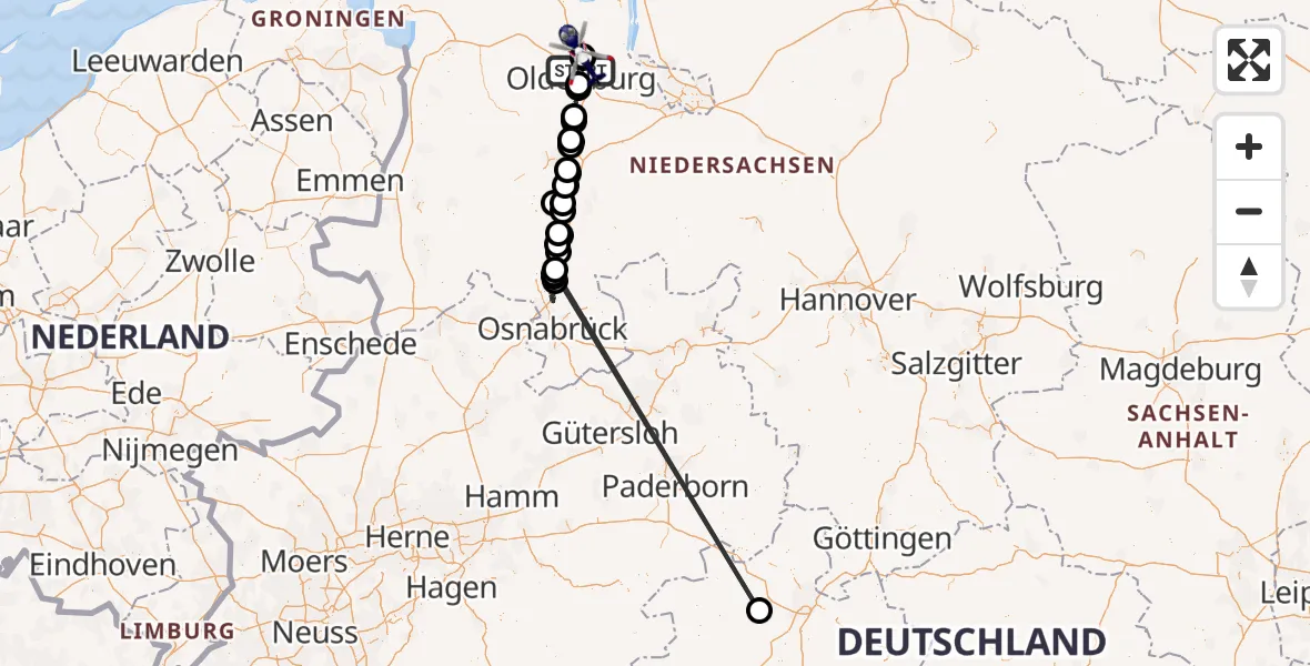 Flugroute Polizeihubschrauber Oldenburg (Oldb) - Oldenburg Police Hubschrauberlandeplatz, 07 April 2026, 00:33