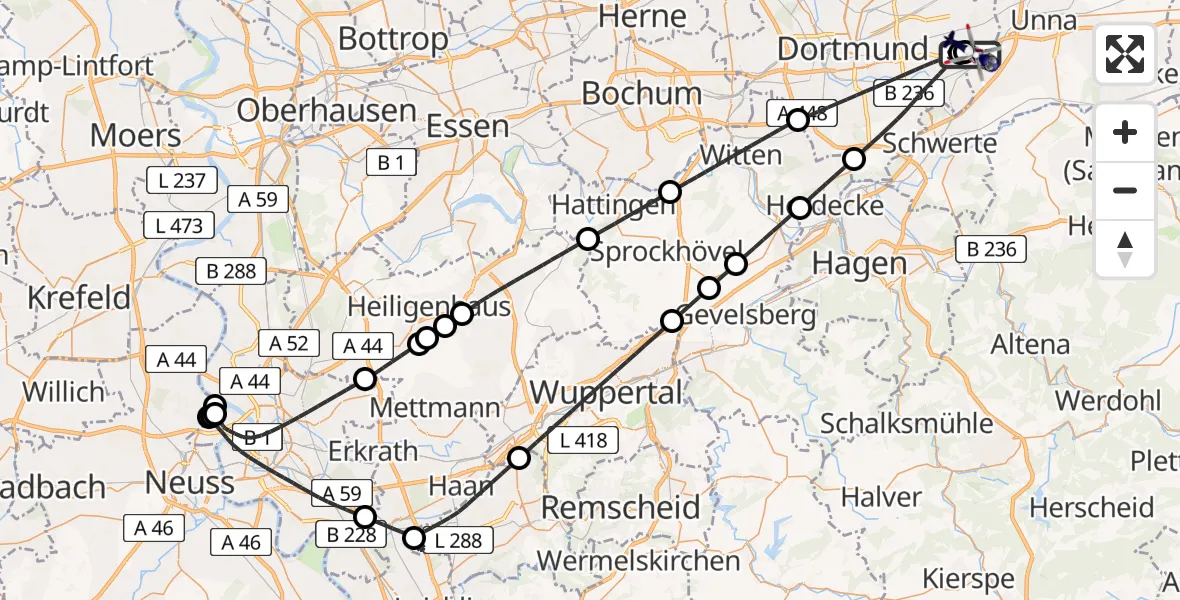Flugroute Polizeihubschrauber Dortmund Flughafen - Dortmund Flughafen, 07 April 2026, 01:10