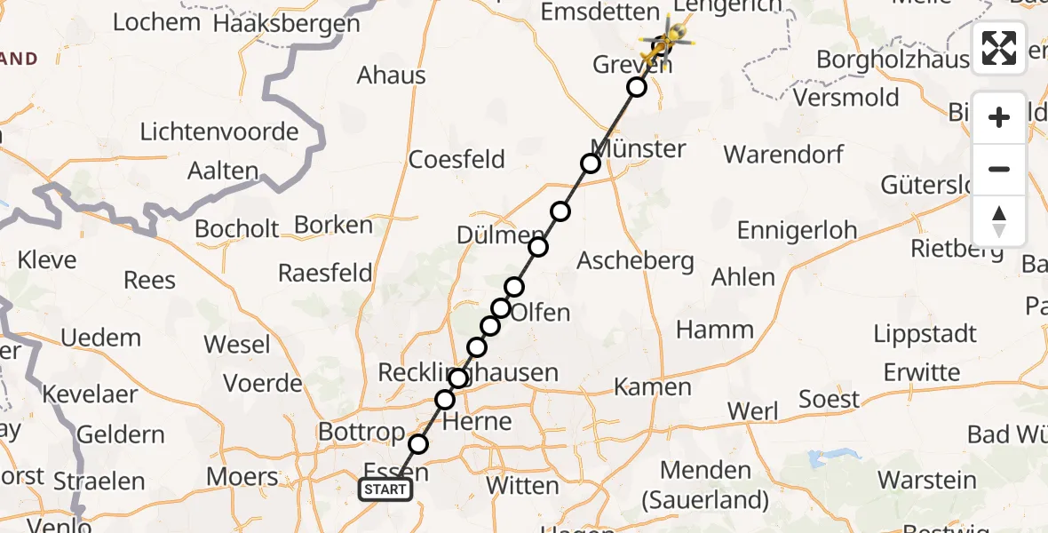 Flugroute Ambulanzhubschrauber Essen - Christoph  Westfalen-ADAC, 07 April 2026, 01:35