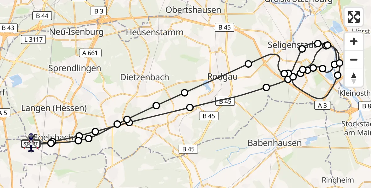 Flugroute Polizeihubschrauber Flughafen Frankfurt-Egelsbach - Flughafen Frankfurt-Egelsbach, 07 April 2026, 03:05