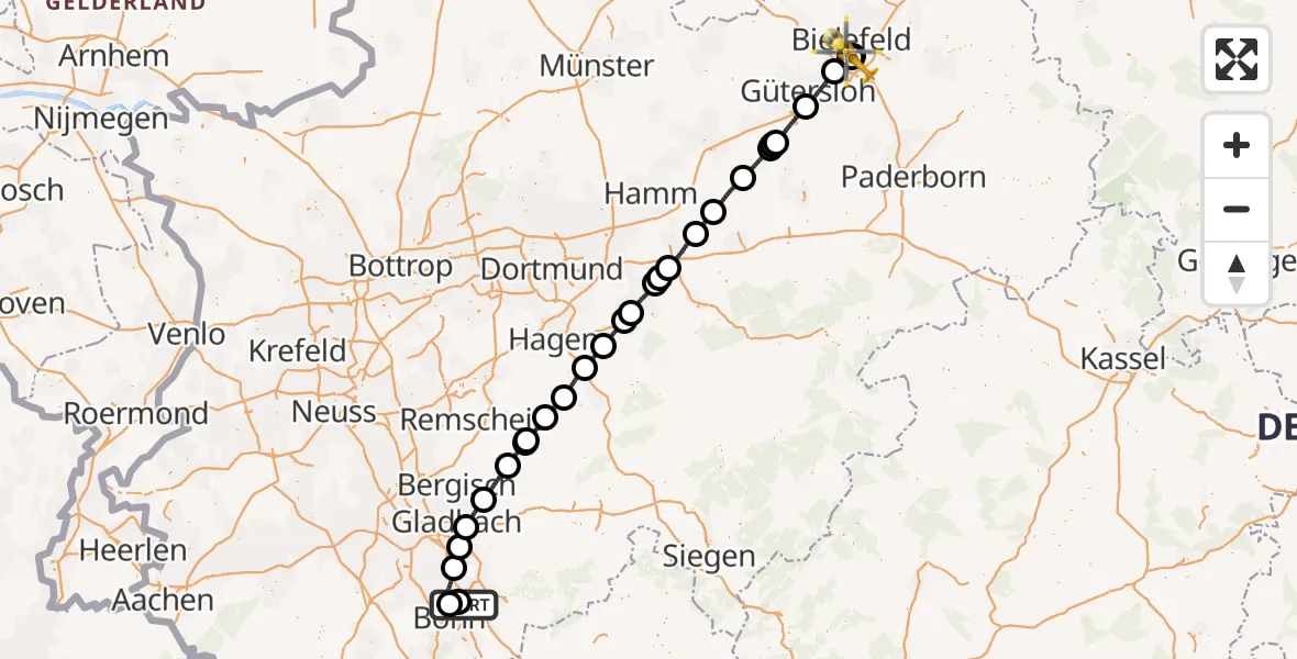 Flugroute Rettungshubschrauber Sankt Augustin - Luftrettungszentrum Bielefeld, 07 April 2026, 04:58