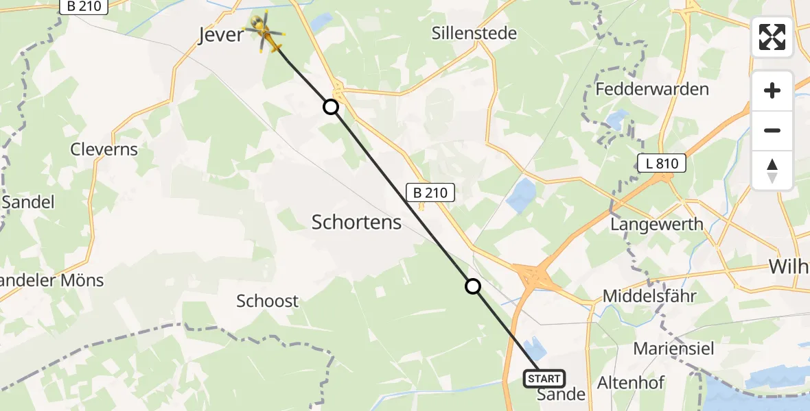 Flugroute Rettungshubschrauber Sande - Jever, 07 April 2026, 05:25