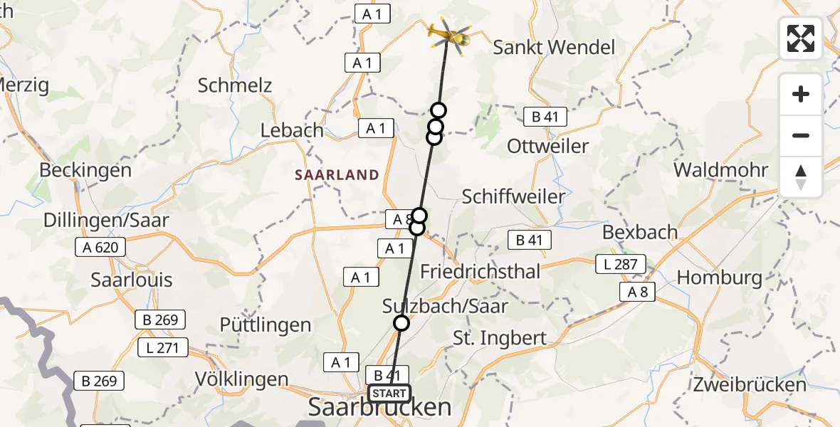 Flugroute Rettungshubschrauber Saarbrücken - Marpingen, 07 April 2026, 05:38