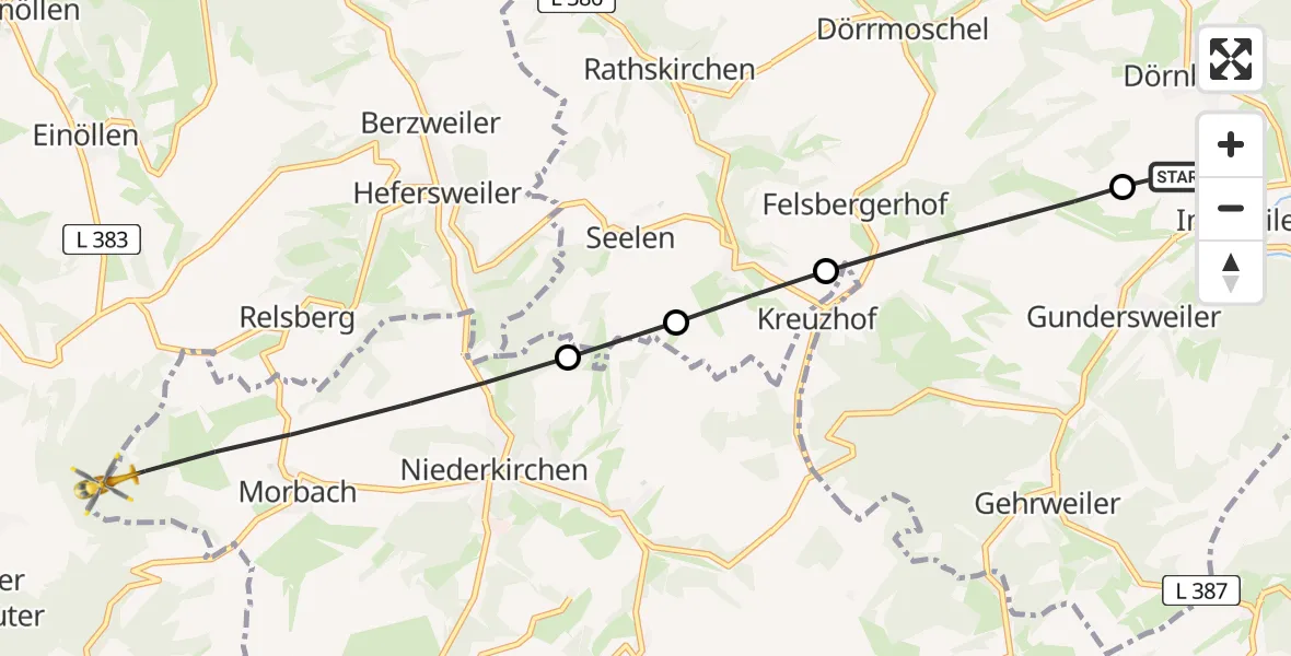 Flugroute Rettungshubschrauber Imsweiler UL - Niederkirchen, 07 April 2026, 05:42