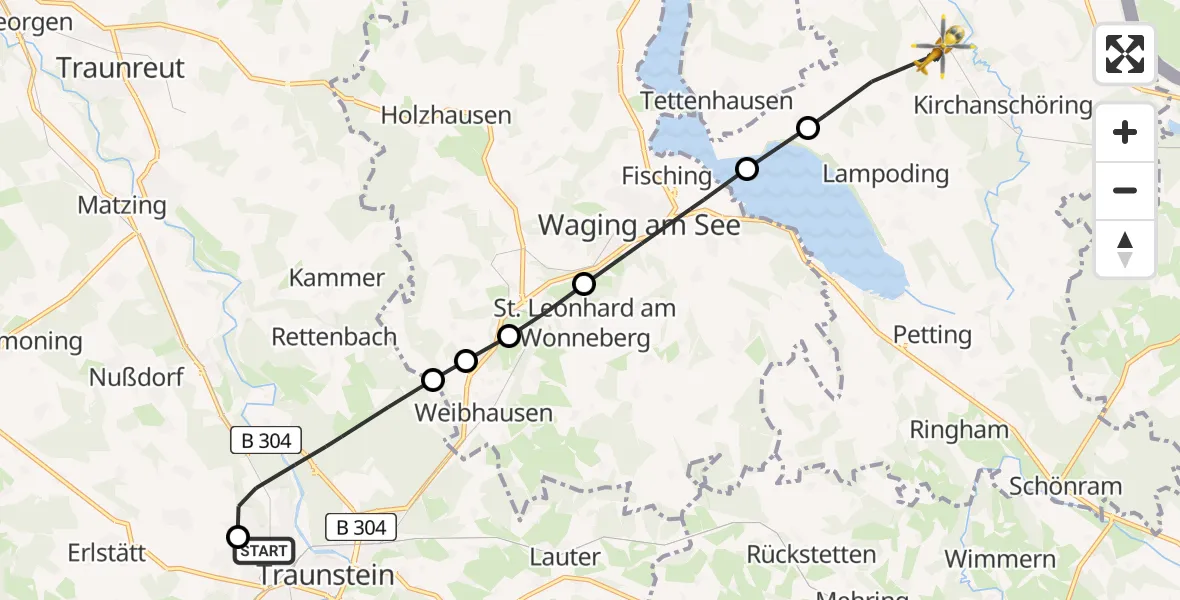 Flugroute Rettungshubschrauber Traunstein Hospital - Kirchanschöring, 07 April 2026, 05:49