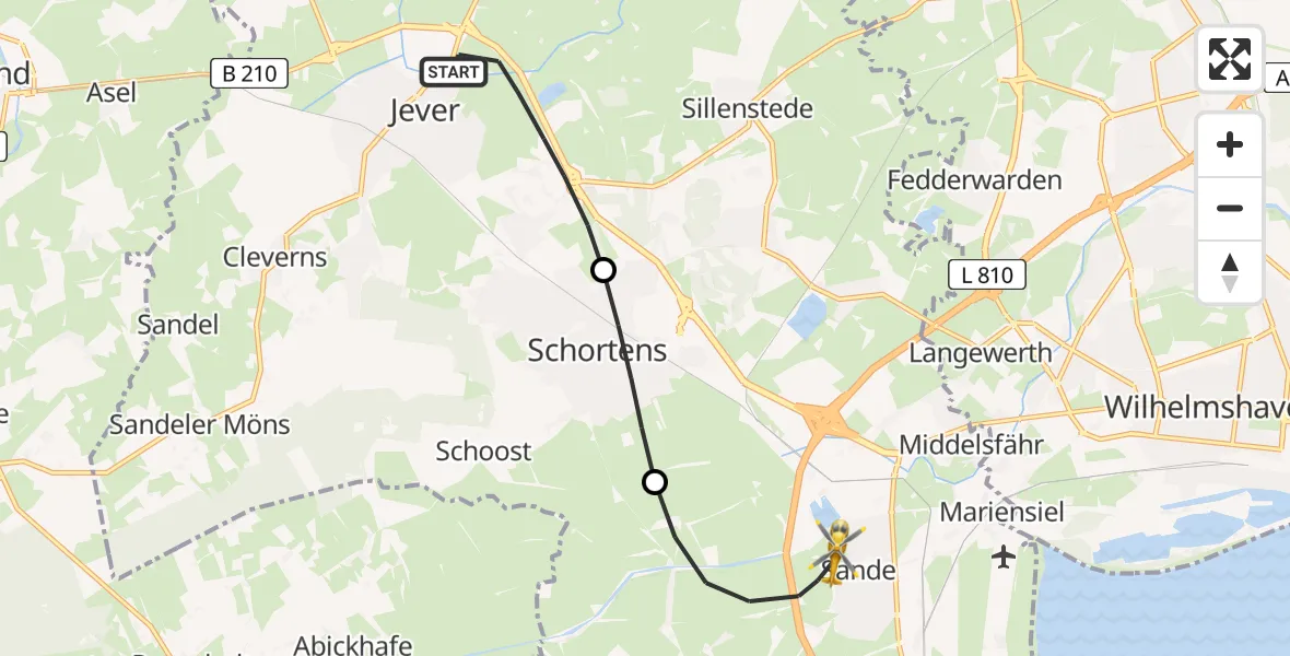 Flugroute Rettungshubschrauber Jever - Sande, 07 April 2026, 06:01