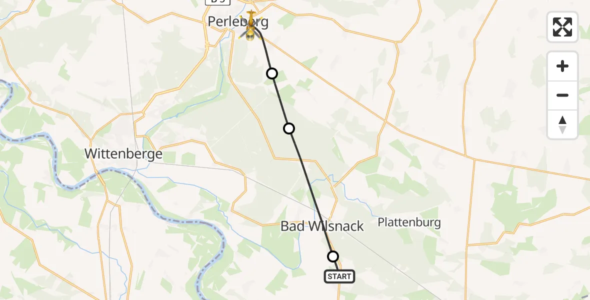 Flugroute Rettungshubschrauber Legde/Quitzöbel - Perleberg, 07 April 2026, 06:01