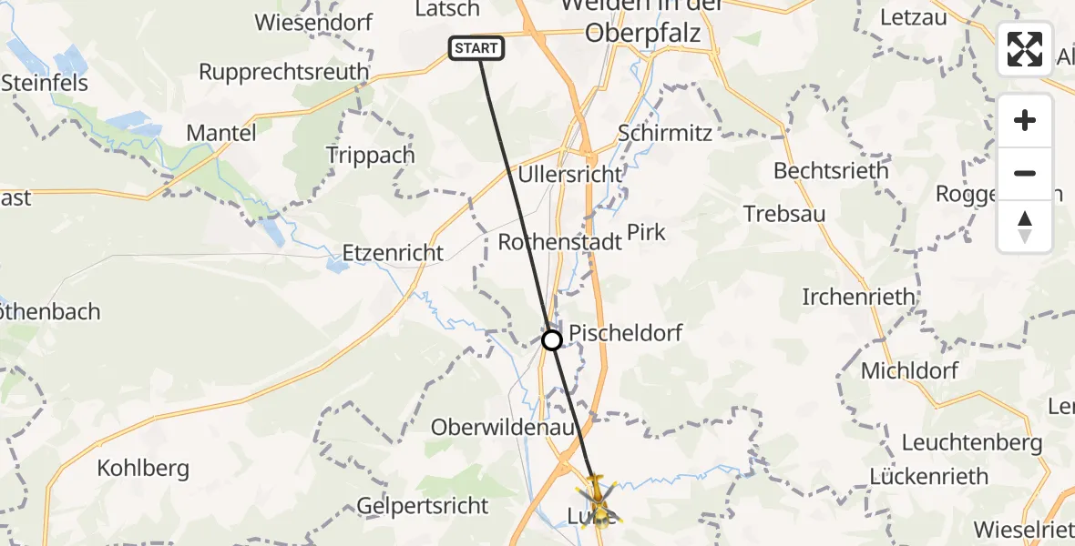 Flugroute Rettungshubschrauber Weiden i.d.OPf. - Luhe-Wildenau, 07 April 2026, 06:07
