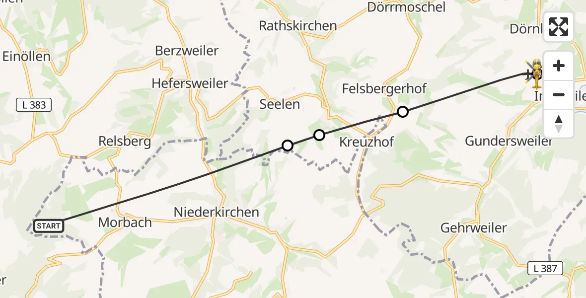 Flugroute Rettungshubschrauber Niederkirchen - Imsweiler UL, 07 April 2026, 06:07