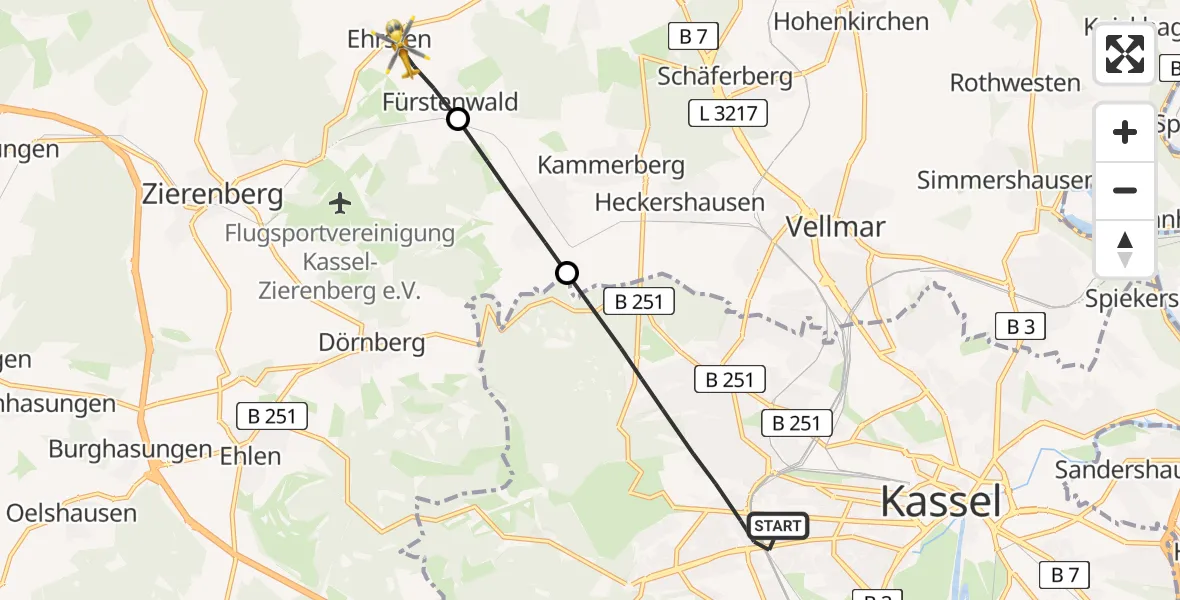 Flugroute Rettungshubschrauber Kassel - Calden, 07 April 2026, 06:09