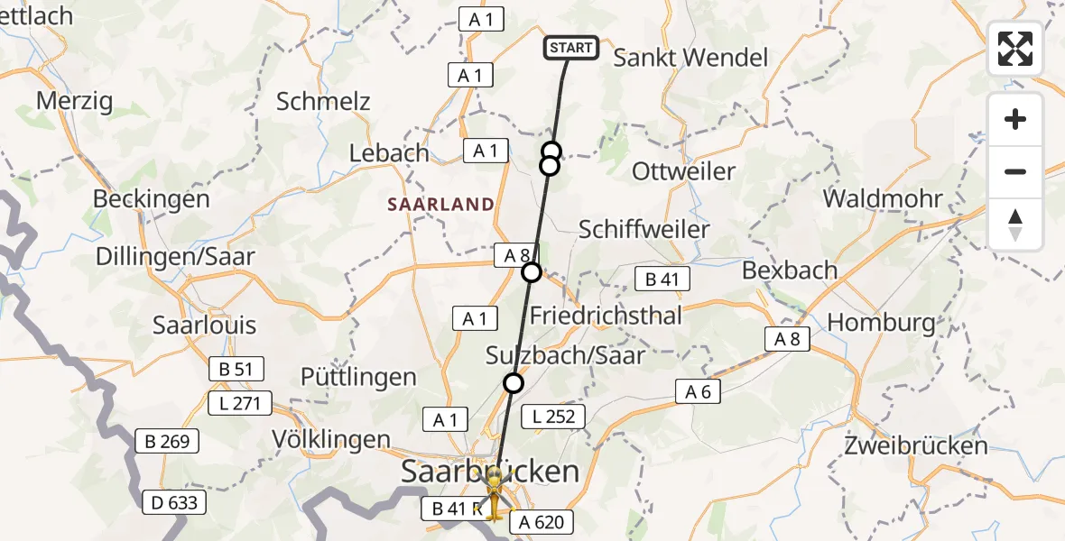 Flugroute Rettungshubschrauber Marpingen - Saarbrücken, 07 April 2026, 06:19