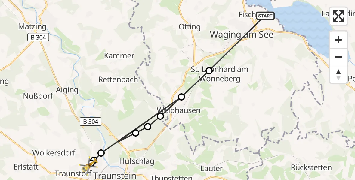 Flugroute Rettungshubschrauber Waging a.See - Traunstein Hospital, 07 April 2026, 06:33