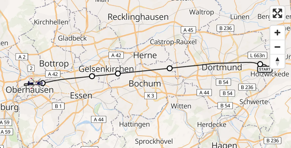 Flugroute Polizeihubschrauber Dortmund Flughafen - Oberhausen, 07 April 2026, 06:40