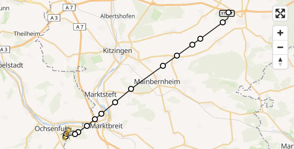 Routekaart van de vlucht: Rettungshubschrauber nach Ochsenfurt Hospital