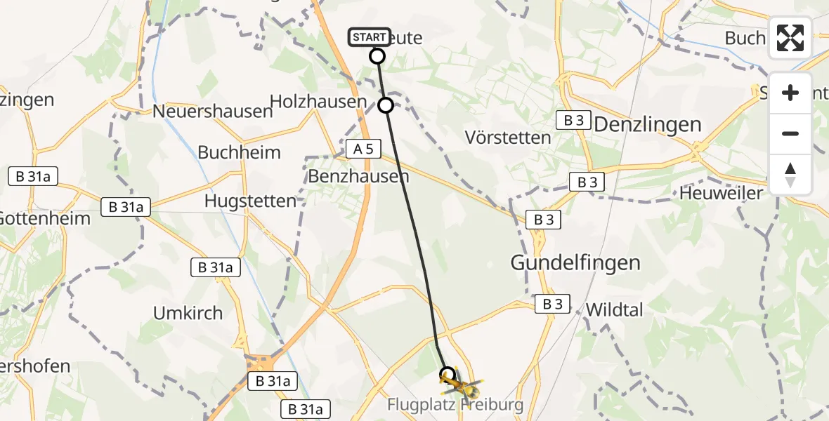 Flugroute Rettungshubschrauber Reute - Freiburg im Breisgau Flugplatz, 07 April 2026, 06:55