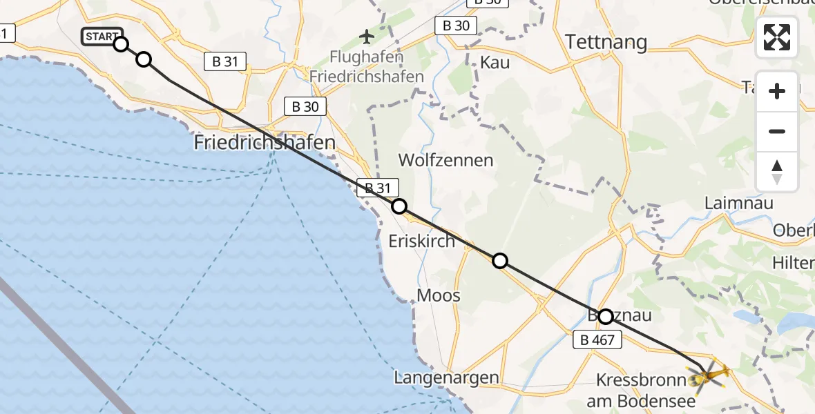 Flugroute Rettungshubschrauber Friedrichshafen Hospital - Kressbronn am Bodensee, 07 April 2026, 06:57