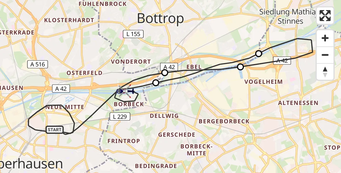 Flugroute Polizeihubschrauber Oberhausen - Oberhausen, 07 April 2026, 07:07
