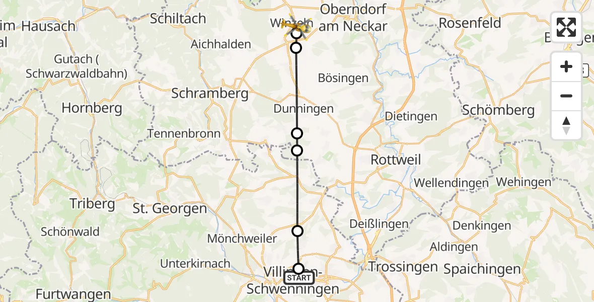 Flugroute Rettungshubschrauber DRF Air Rescue Station Villingen-Schwenningen Hubschrauberlandeplatz (Christoph 11) - Fluorn-Winzeln, 07 April 2026, 07:23