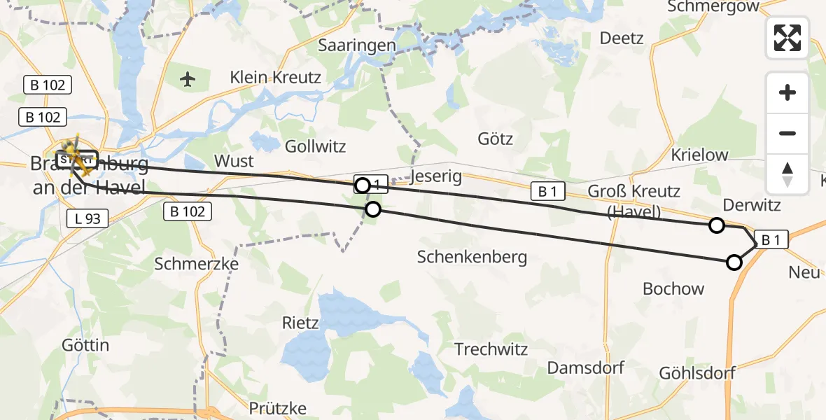 Flugroute Rettungshubschrauber Brandenburg an der Havel - Brandenburg an der Havel, 07 April 2026, 07:34