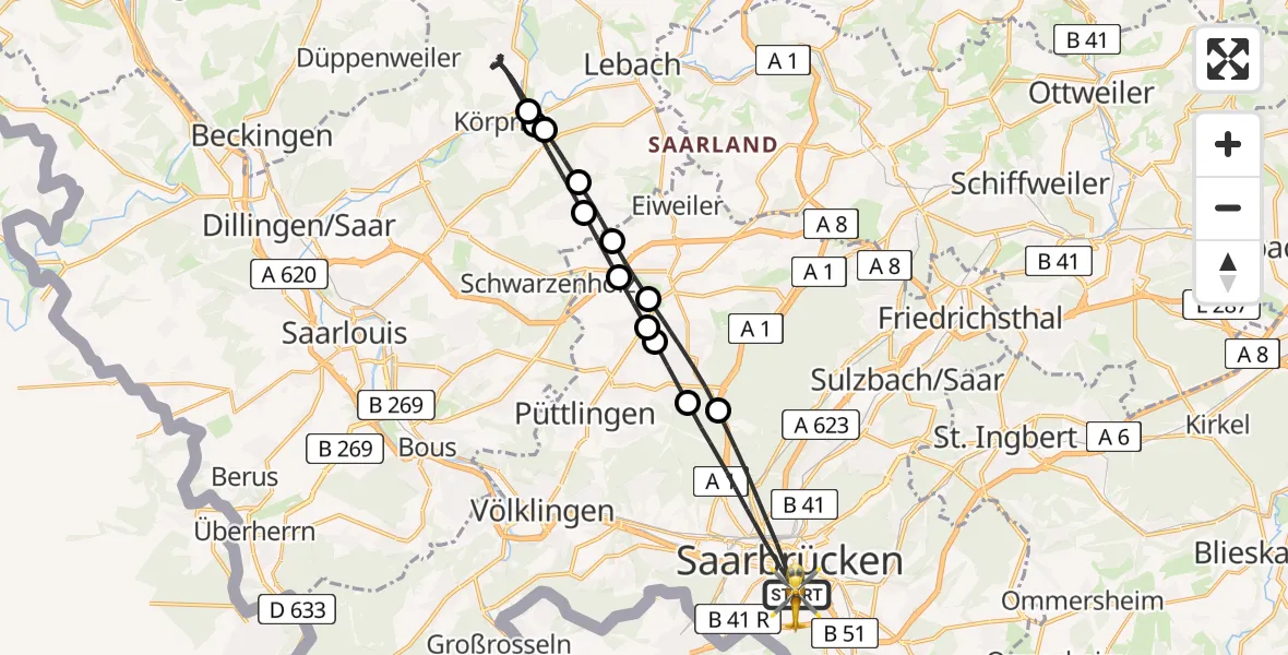 Flugroute Rettungshubschrauber Saarbrücken - Saarbrücken, 07 April 2026, 07:43