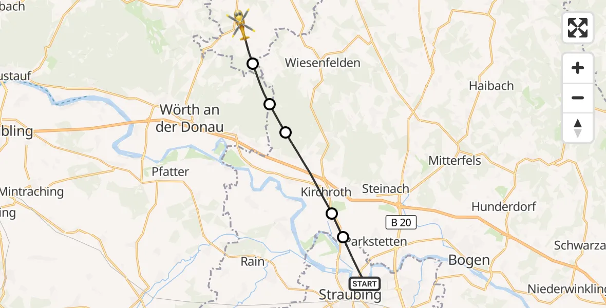 Flugroute Rettungshubschrauber Straubing - Rettenbach, 07 April 2026, 07:46