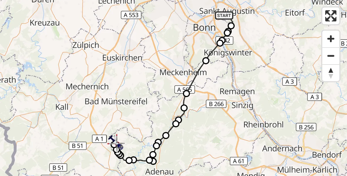 Flugroute Polizeihubschrauber Sankt Augustin - Blankenheim, 07 April 2026, 08:02