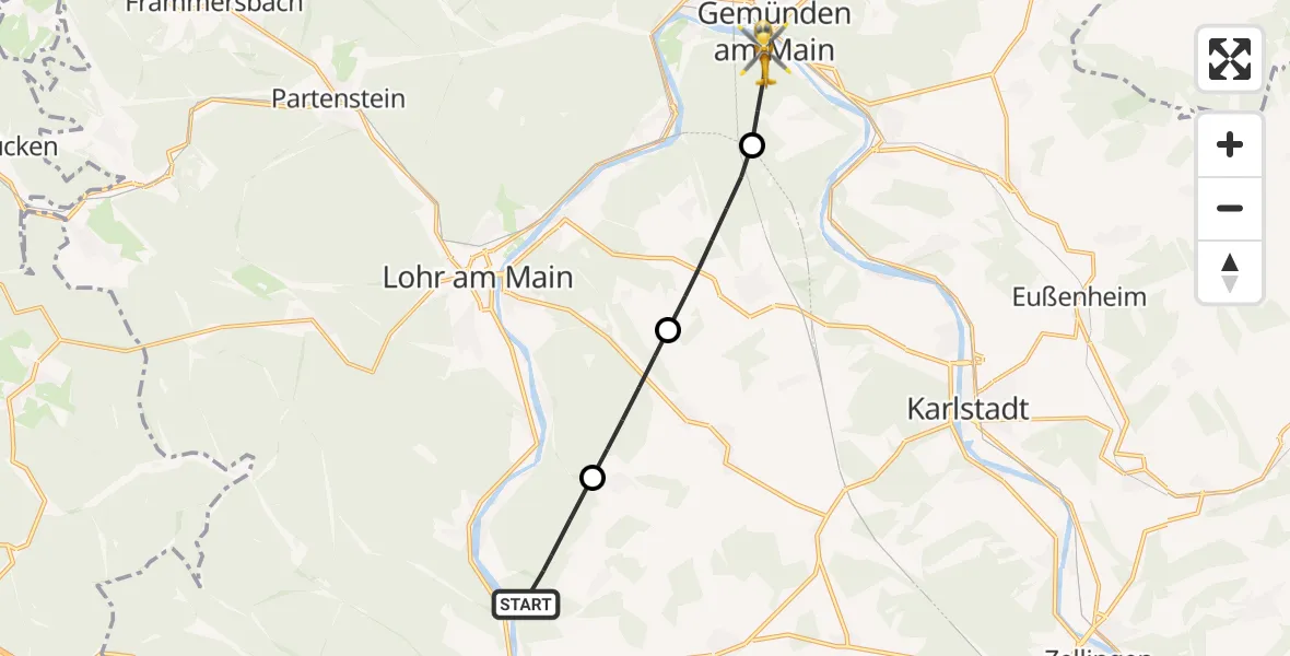 Flugroute Rettungshubschrauber Roden - Gemünden a.Main, 07 April 2026, 08:03