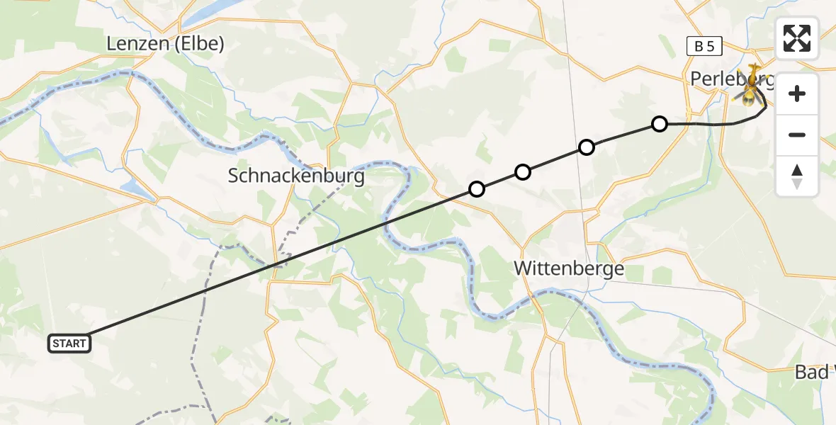 Flugroute Rettungshubschrauber Prezelle - Perleberg, 07 April 2026, 08:06