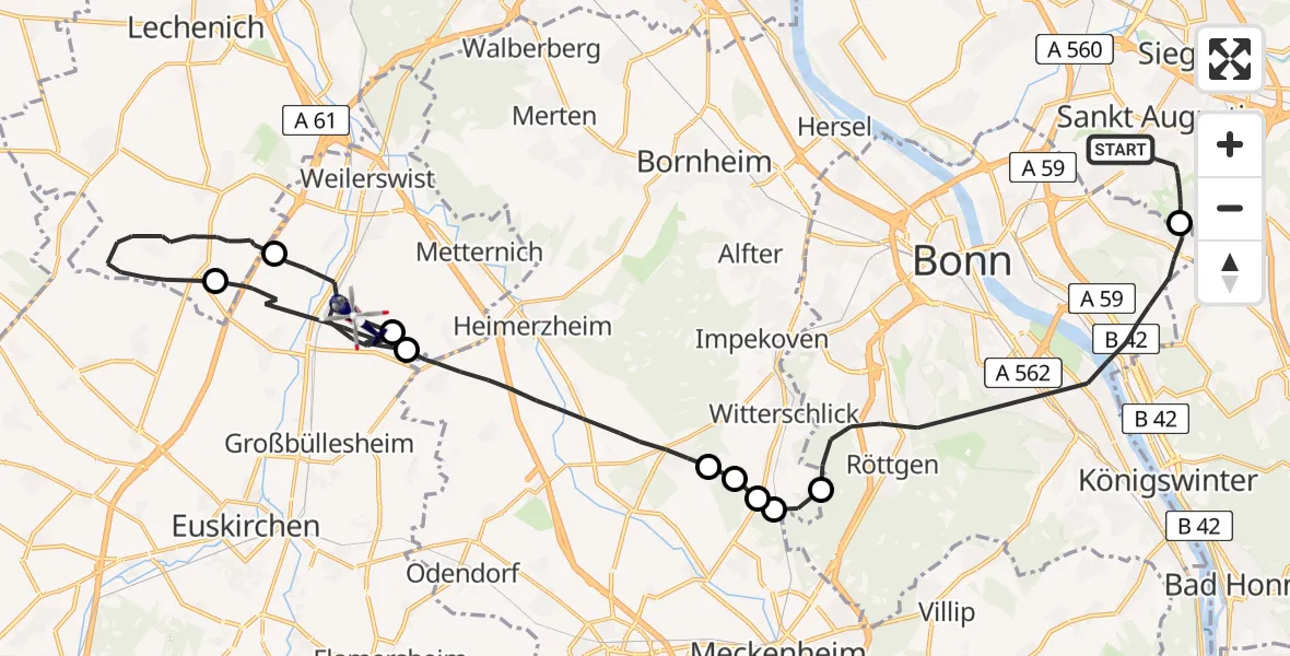 Flugroute Polizeihubschrauber Sankt Augustin - Weilerswist, 07 April 2026, 08:06