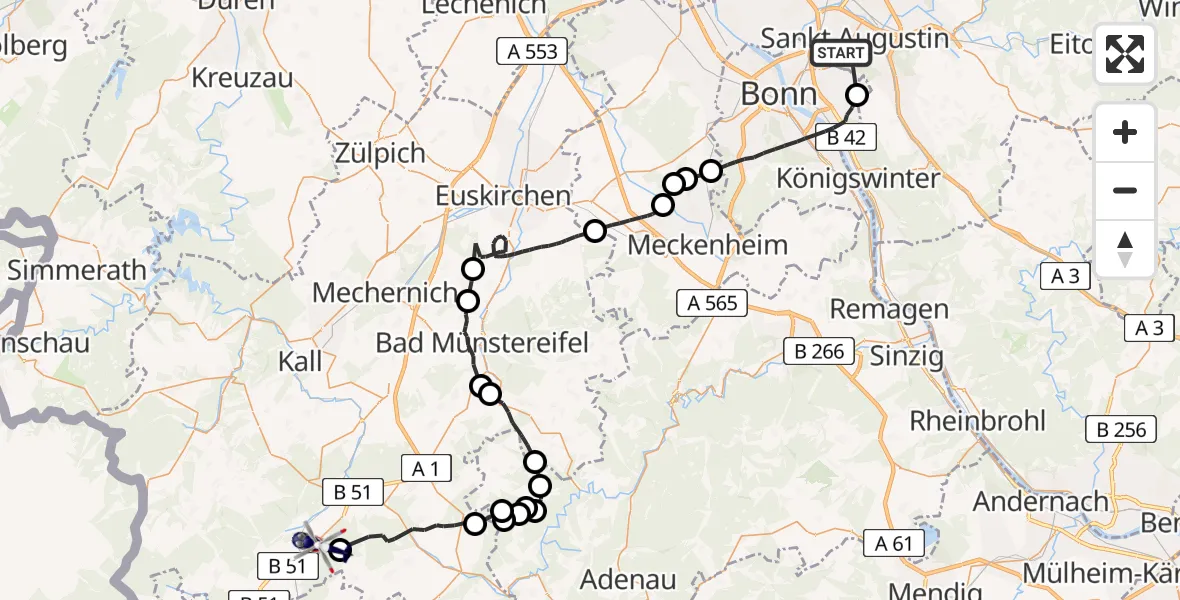 Flugroute Polizeihubschrauber Sankt Augustin - Dahlem, 07 April 2026, 08:10