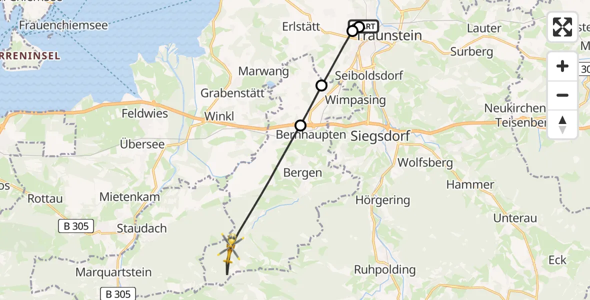 Routekaart van de vlucht: Rettungshubschrauber nach Bergen, Wasserwandlsteig