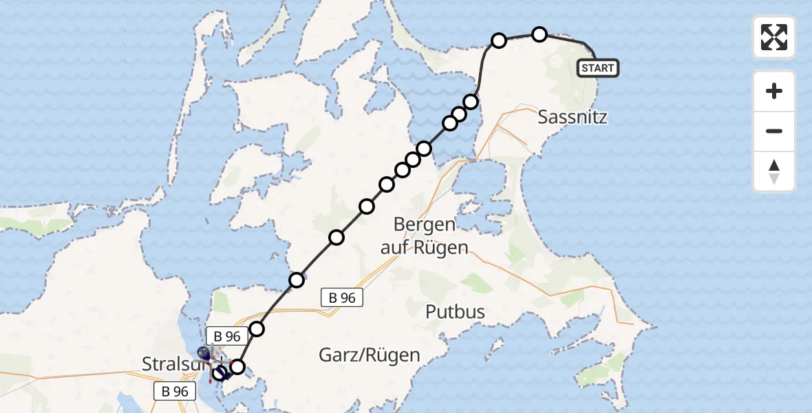 Flugroute Polizeihubschrauber Sassnitz - Stralsund, 07 April 2026, 08:26