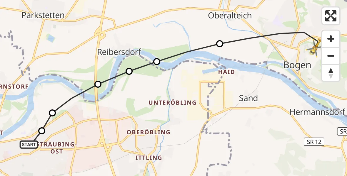 Flugroute Rettungshubschrauber Sankt Elisabeth Hospital Straubing - Bogen, 07 April 2026, 08:46