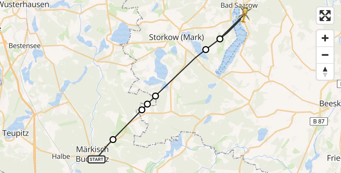 Routekaart van de vlucht: Rettungshubschrauber nach Bad Saarow, Pieskower Straße