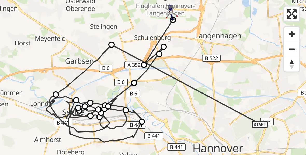 Flugroute Polizeihubschrauber Hannover - Flughafen Hannover, 07 April 2026, 08:56