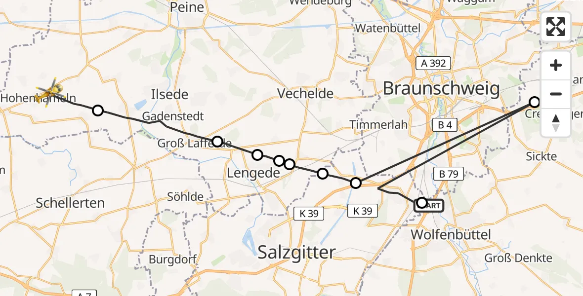 Flugroute Rettungshubschrauber Wolfenbüttel - Hohenhameln, 07 April 2026, 09:02