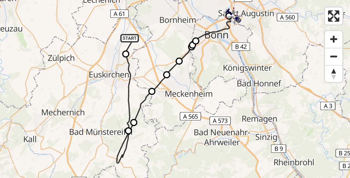 Flugroute Polizeihubschrauber Weilerswist - Sankt Augustin, 07 April 2026, 09:06
