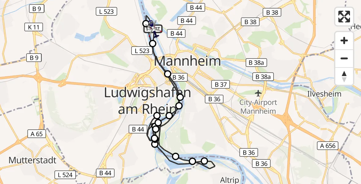 Flugroute Polizeihubschrauber Mannheim - Mannheim, 07 April 2026, 09:09