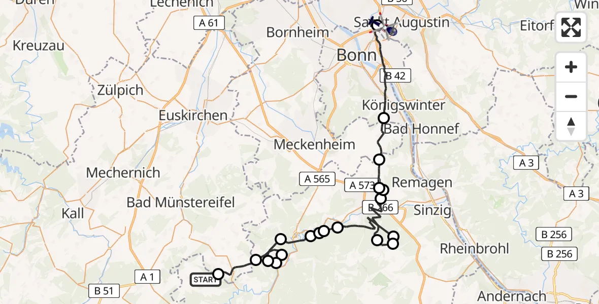 Flugroute Polizeihubschrauber Hümmel - Sankt Augustin, 07 April 2026, 09:10