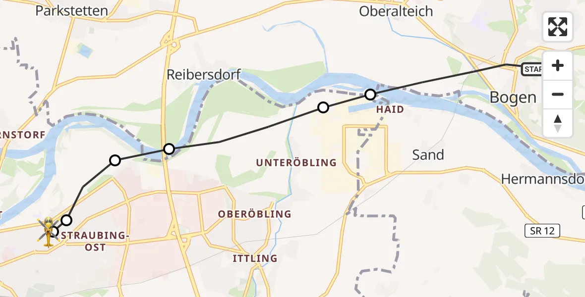 Flugroute Rettungshubschrauber Bogen - Sankt Elisabeth Hospital Straubing, 07 April 2026, 09:11