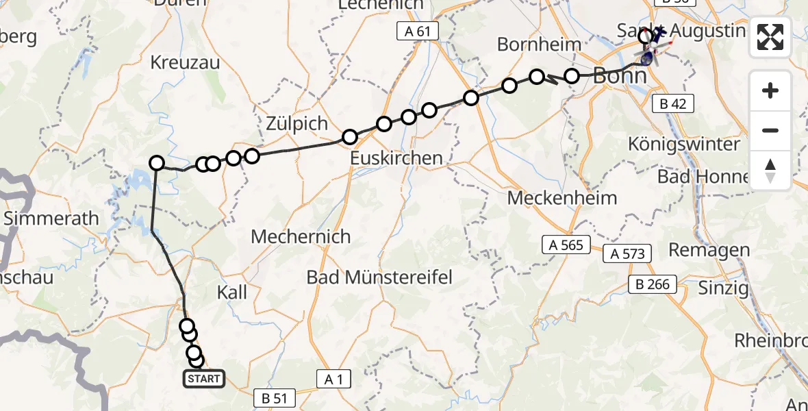 Flugroute Polizeihubschrauber Kall - Sankt Augustin, 07 April 2026, 09:15