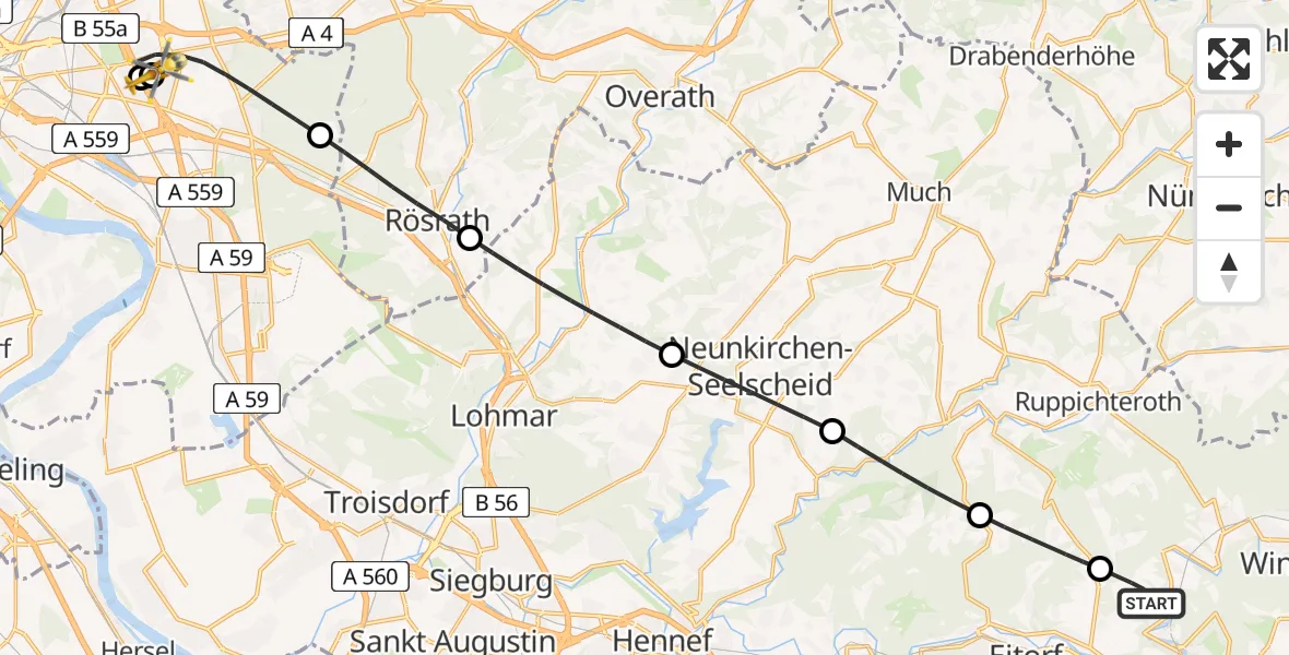 Flugroute Rettungshubschrauber Windeck - Merheim Hospital, 07 April 2026, 09:22