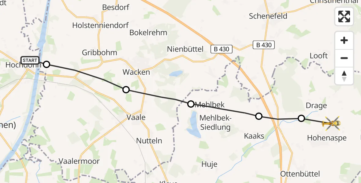 Flugroute Rettungshubschrauber Hochdonn - Hohenaspe, 07 April 2026, 09:26